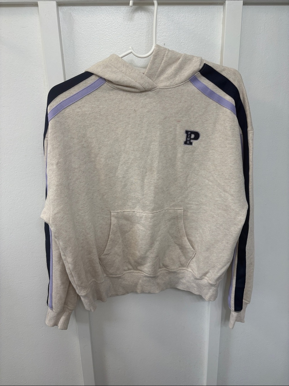Pink hoodie with blue and purple strips women’s XS